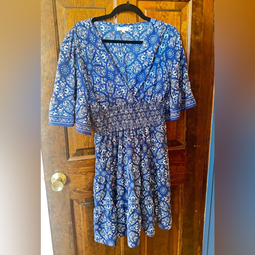 Max Studio Floral Long Sleeve Dress in Blue and White